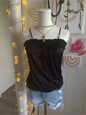 Ice Black Lace-Trim Satin Cami